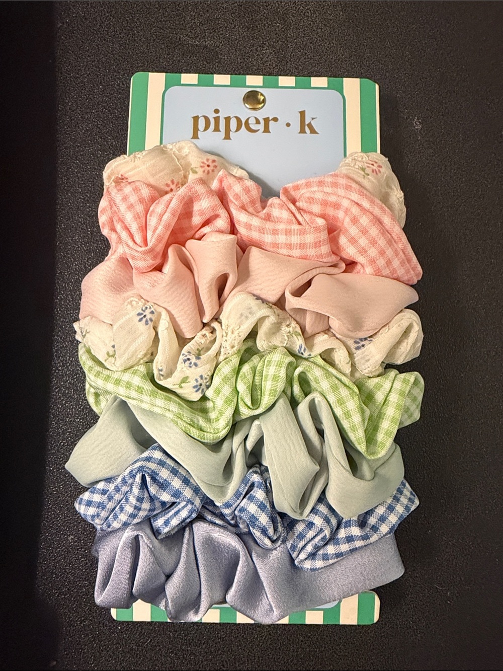 Piper K Pastel Hair Scrunchie Set - Pink, Cream, Green, Blue